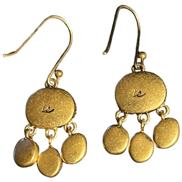 Vintage 90s Liz Claiborne Gold Chandelier Drop Dangle Earrings Signed LC - Picture 3 of 4